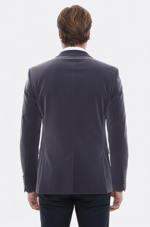 Velvet Slim Fit Grey Men Blazer - Wessi