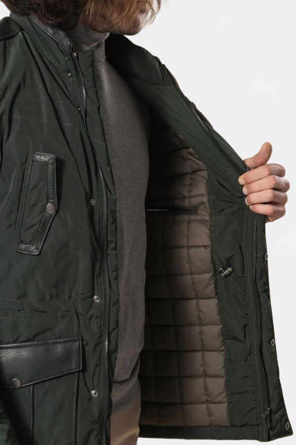 Leather Modeled Green Slim Fit Quilted Jacket - Wessi