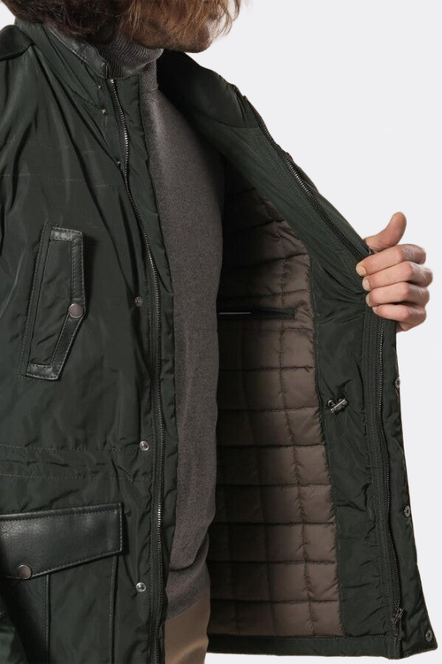 Leather Modeled Green Slim Fit Quilted Jacket - Wessi