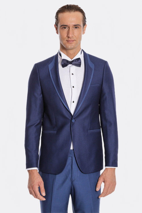 Dot Patterned Dark Blue Tuxedo - Wessi