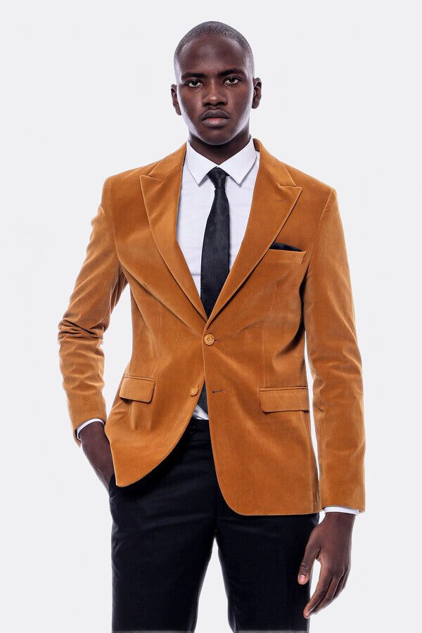 Wide Peak Lapel Velvet Yellow Blazer - Wessi