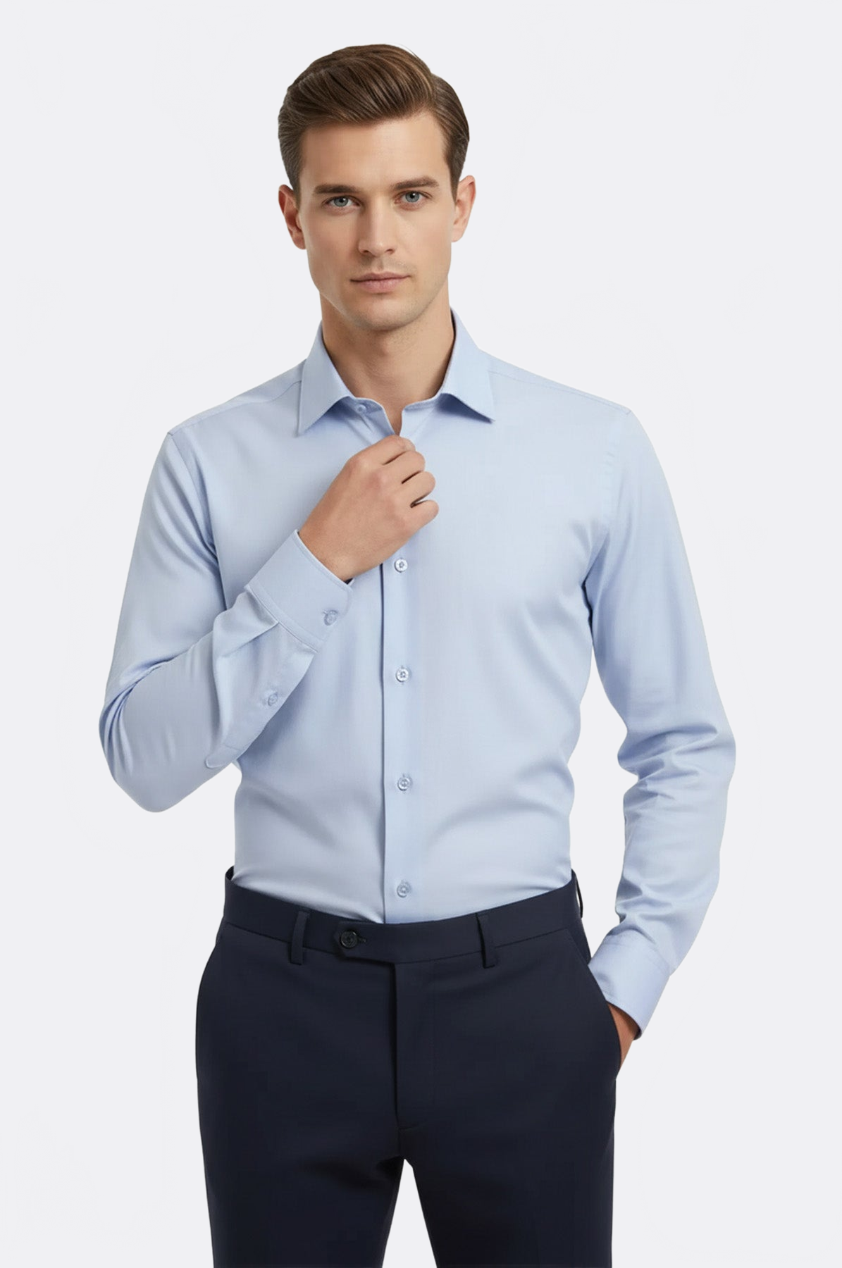Sky Blue Plain Long Sleeves Regular Fit Shirt - Wessi