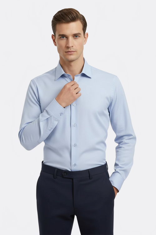 Sky Blue Plain Long Sleeves Regular Fit Shirt - Wessi