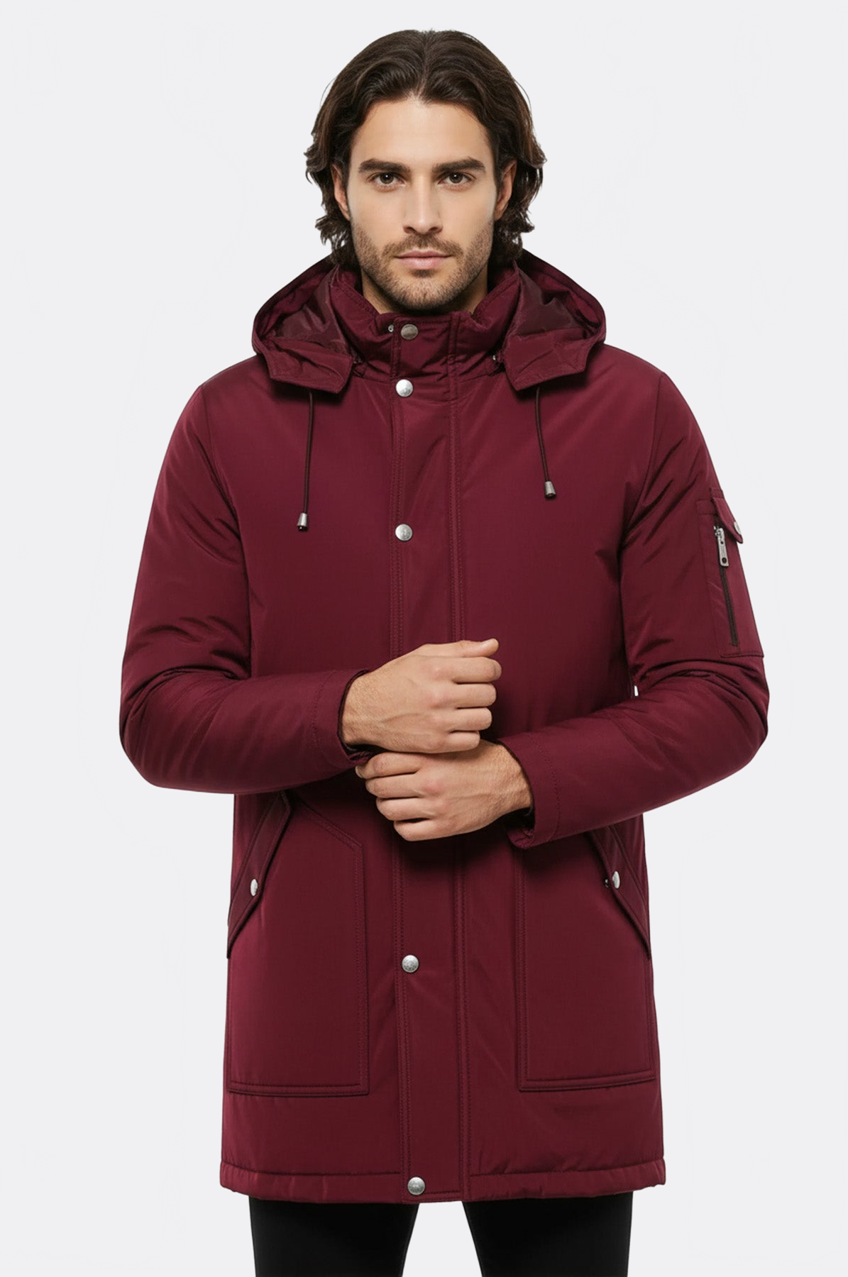 Burgundy Pocket Hooded Men's Coat - Wessi