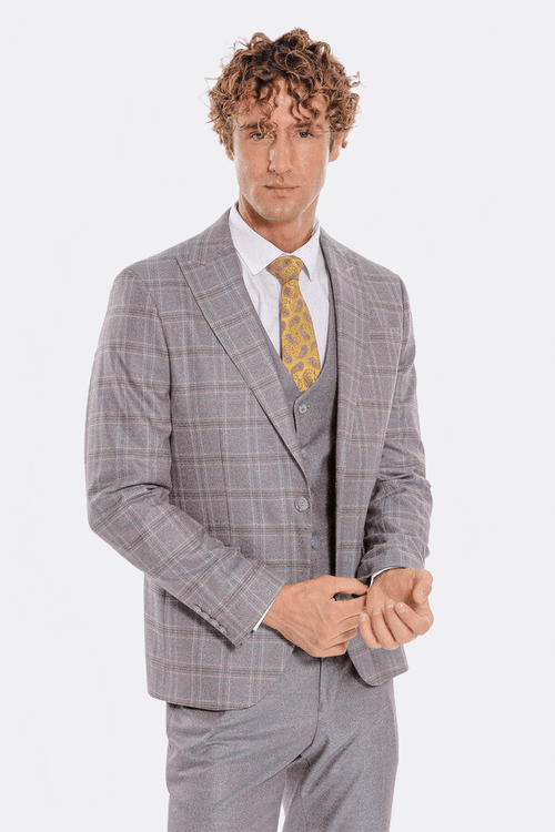 Checked Slim Fit Light Blue Men Suit - Wessi