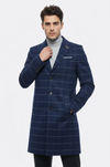Wide Pointed Collar Indigo Men Coat - Wessi