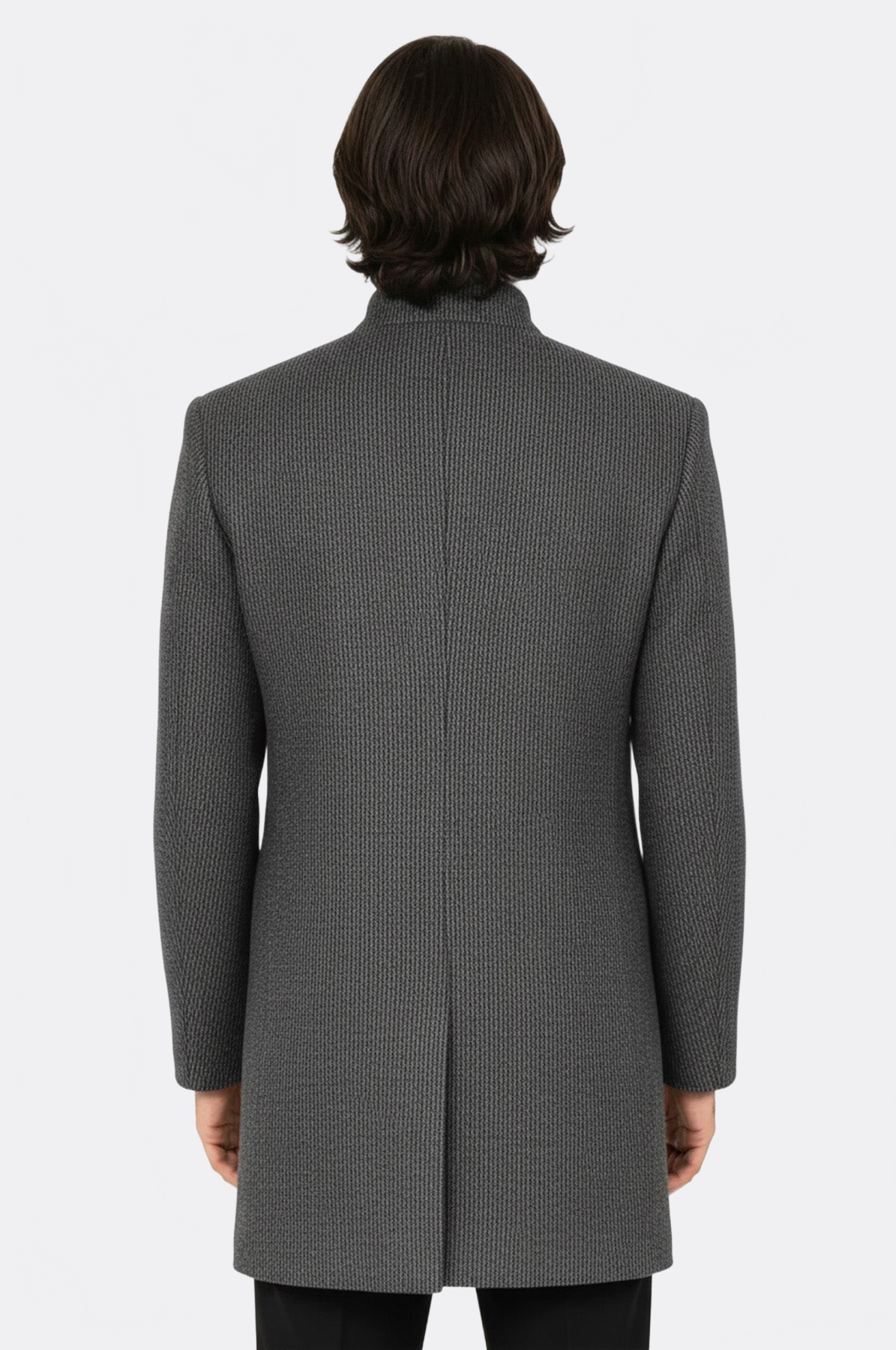 Standing Collar Patterned Grey Men Coat - Wessi