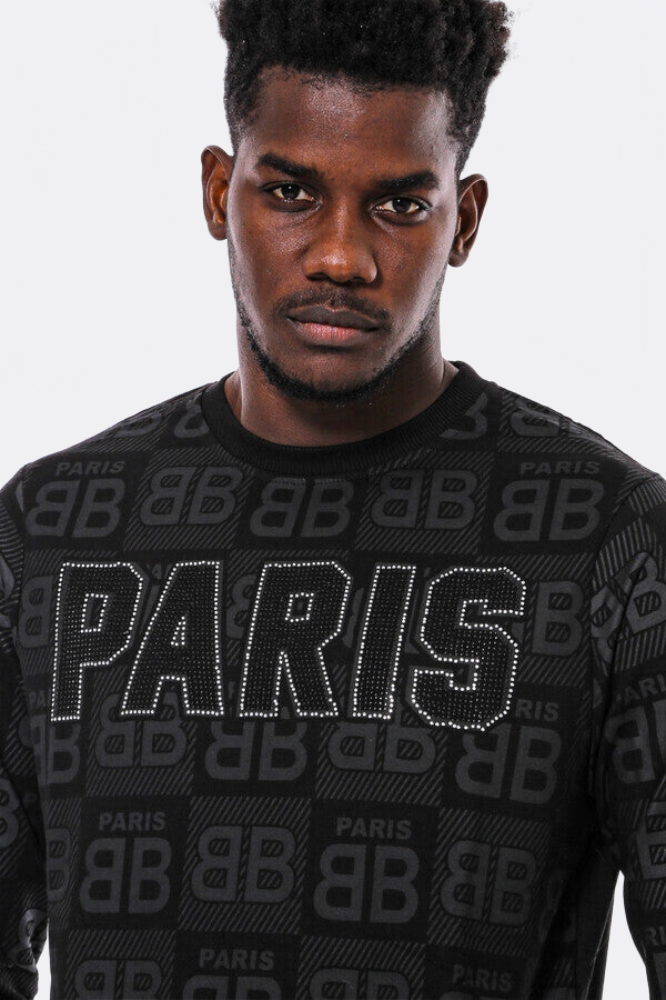 Black Printed Slim Fit Sweatshirt - Wessi