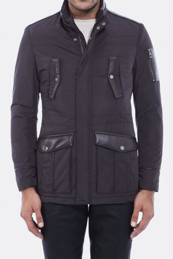 Leather Modeled Dark Brown Slim Fit Quilted Jacket - Wessi