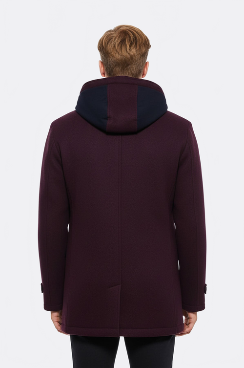 Claret Red Felt Hooded Coat - Wessi
