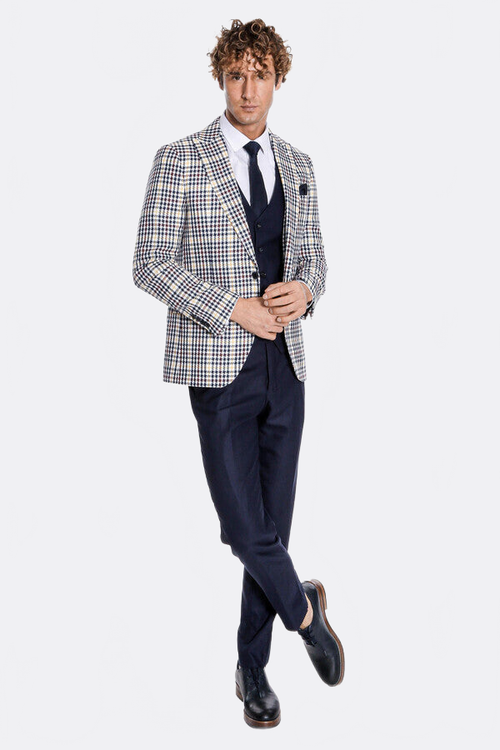 Plaid Navy Blue Men Suit - Wessi
