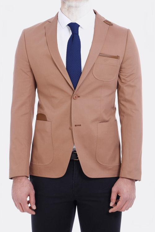 Double Buttons Mono Lapel Bag Pocket Beige Jacket-Wessi
