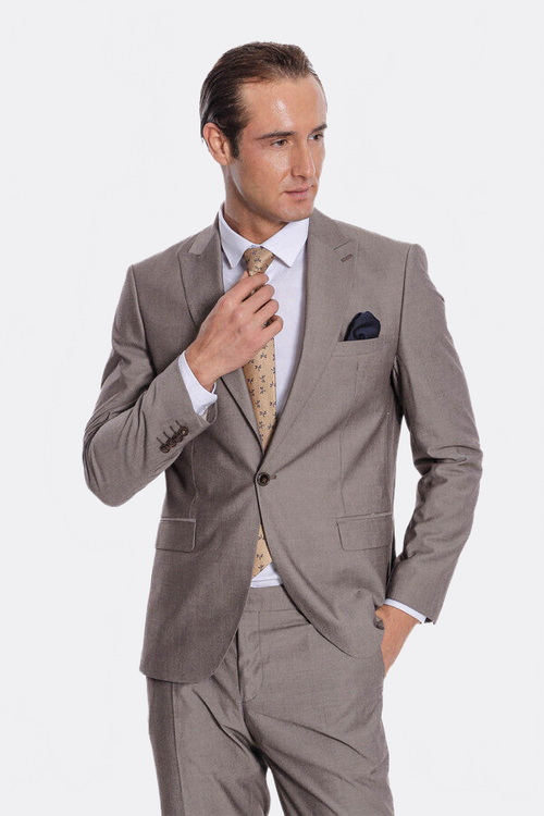 Plain 2 Piece Slim Fit Light Brown Men Suit - Wessi