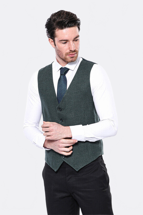 Green V Neck Men Vest | Wessi