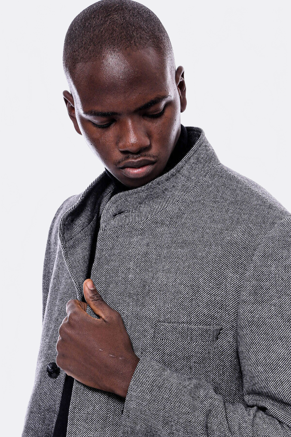 Mandarin Collar Grey Short Coat - Wessi