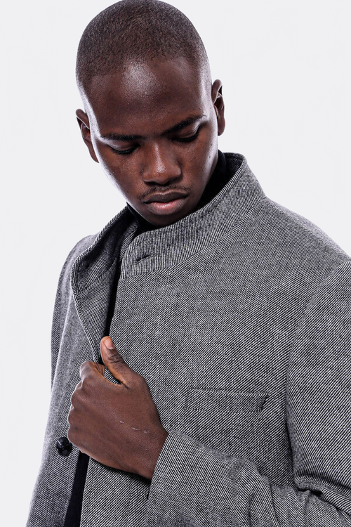 Mandarin Collar Grey Short Coat - Wessi