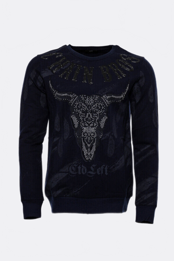 Slim Fit Patterned Navy Blue Sweatshirt - Wessi