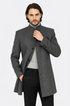 Standing Collar Patterned Grey Men Coat - Wessi