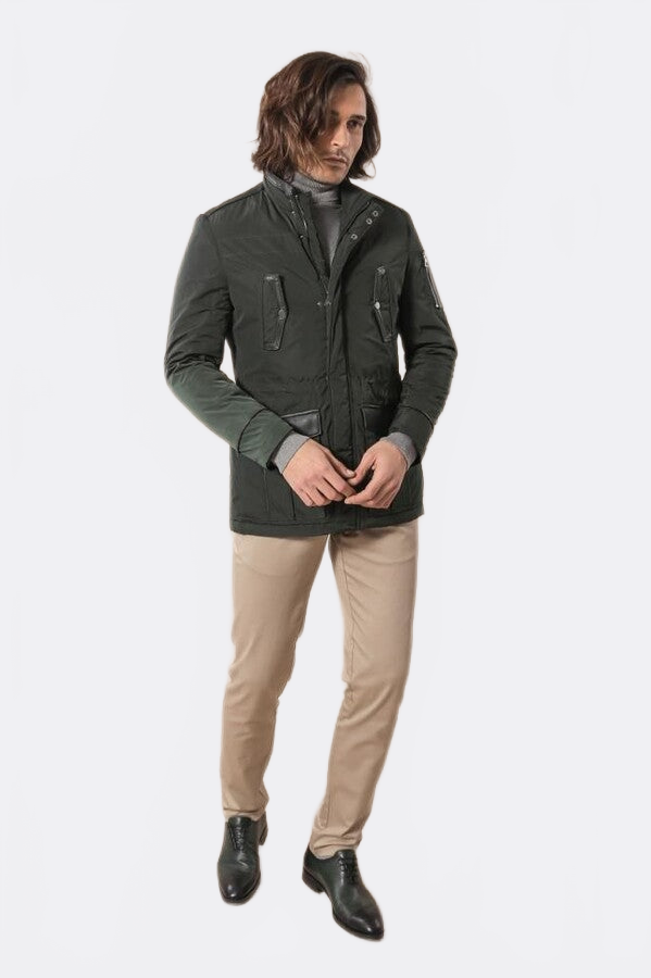 Leather Modeled Green Slim Fit Quilted Jacket - Wessi