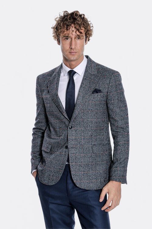 Checked Navy Blue Men Blazer - Wessi