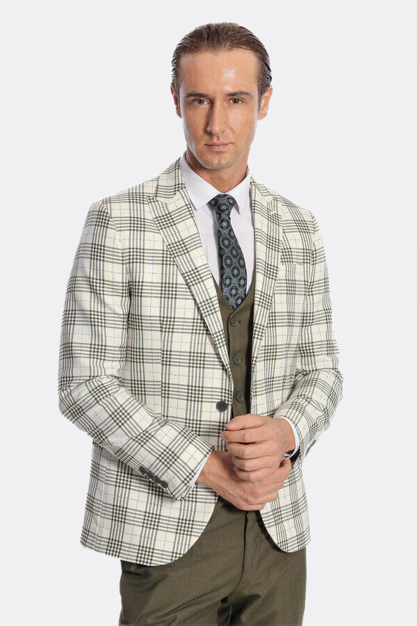 Checked Slim Fit Green Men Suit - Wessi
