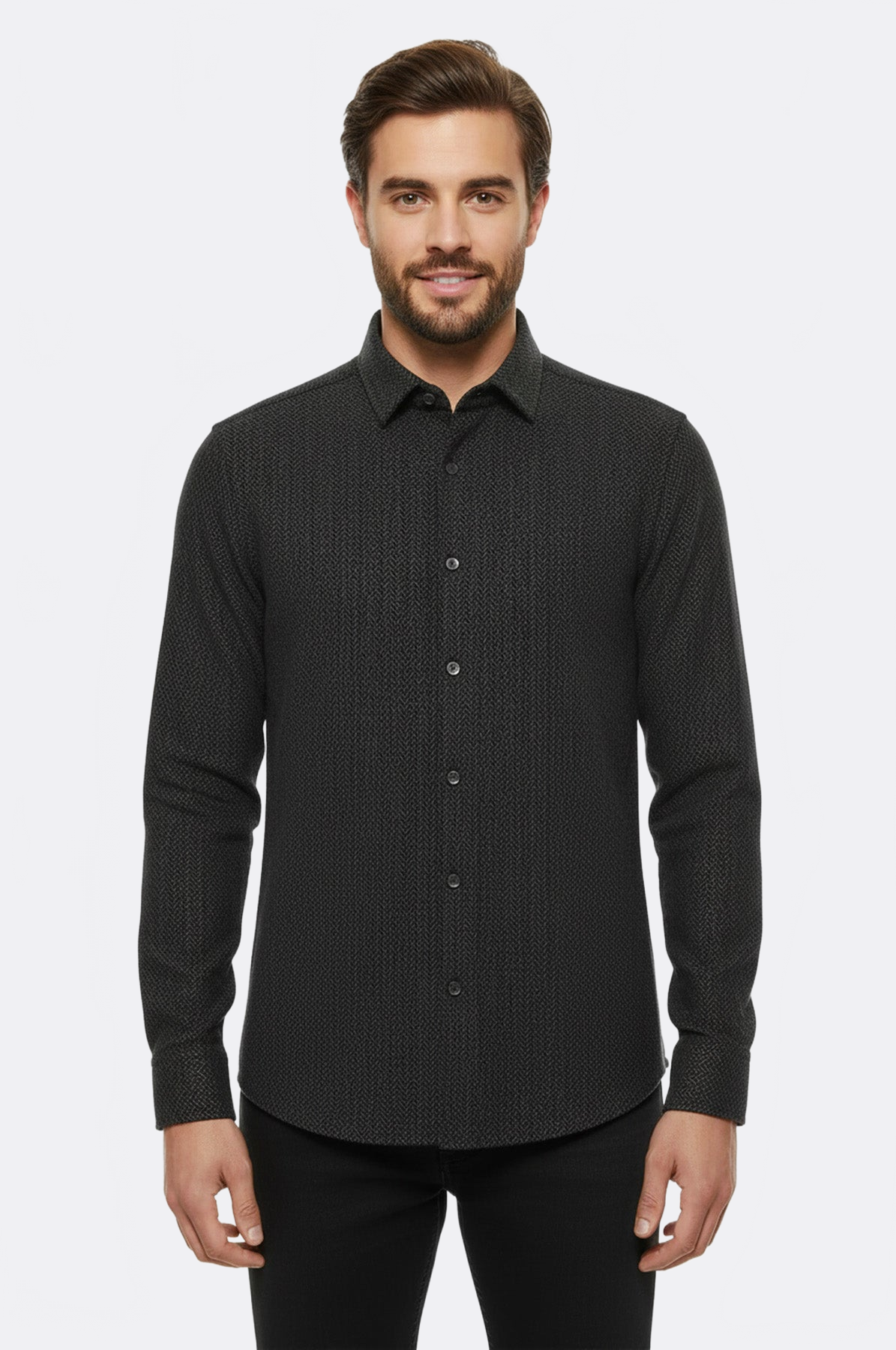 Herringbone Pattern Thick Dark Green Men Lumberjack Shirt - Wessi