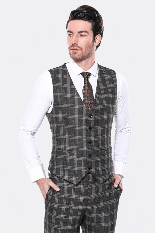 Black Plaid Men Vest - Wessi