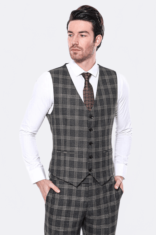 Black Plaid Men Vest - Wessi