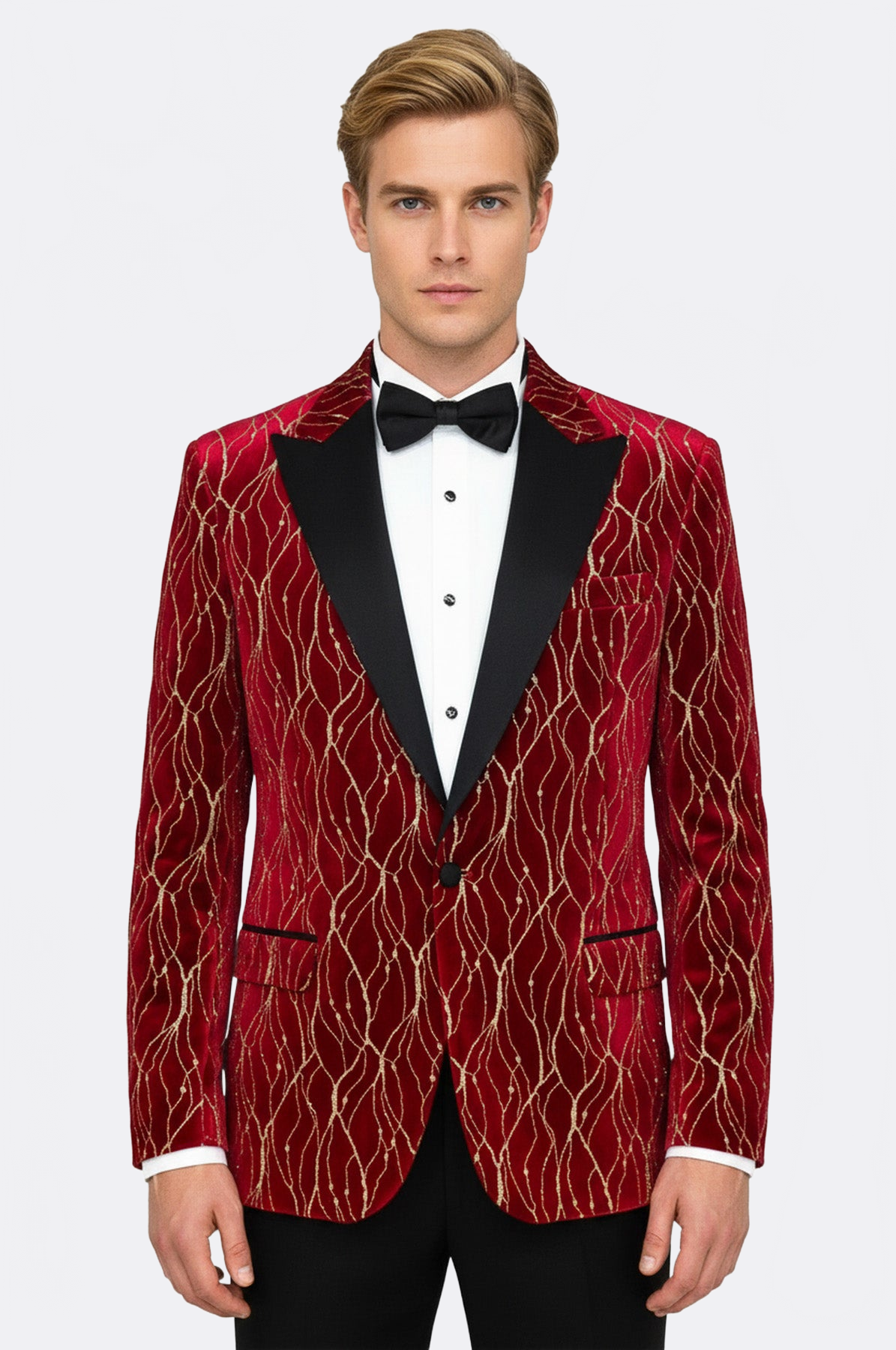 Patterned Burgundy Men Prom Blazer - Wessi