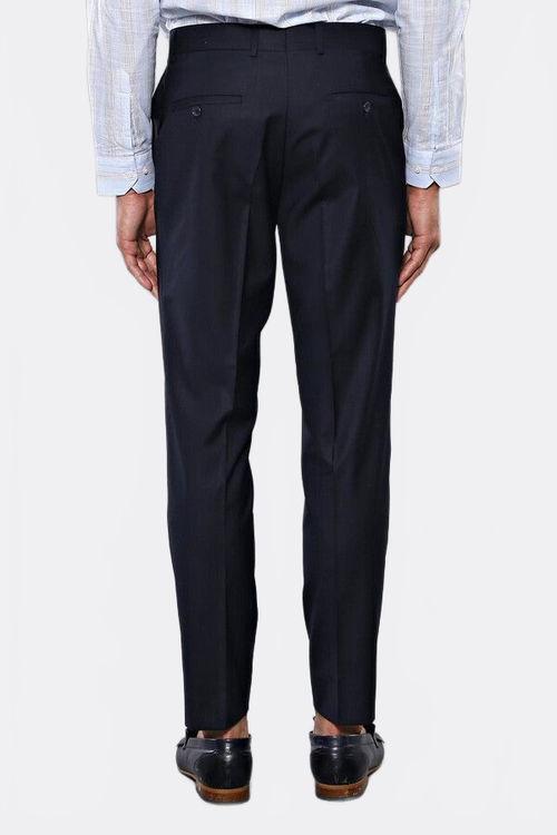 Slim Fit Plain Navy Blue Men Trousers - Wessi