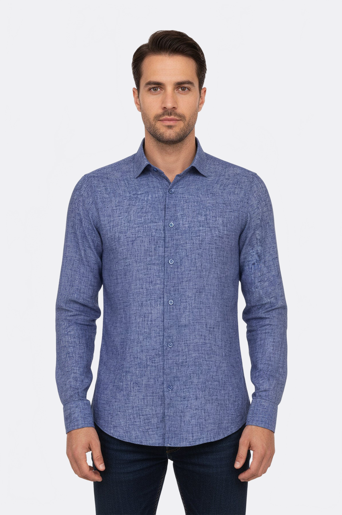 Slim Fit Patterned Navy Blue Men Shirt - Wessi