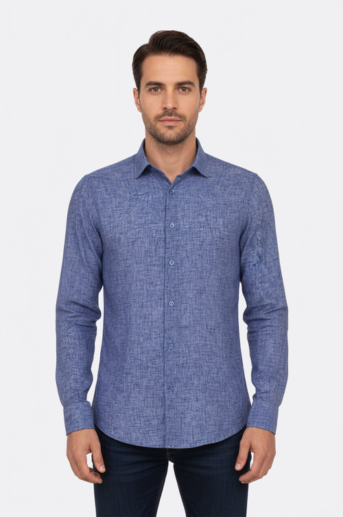 Slim Fit Patterned Navy Blue Men Shirt - Wessi