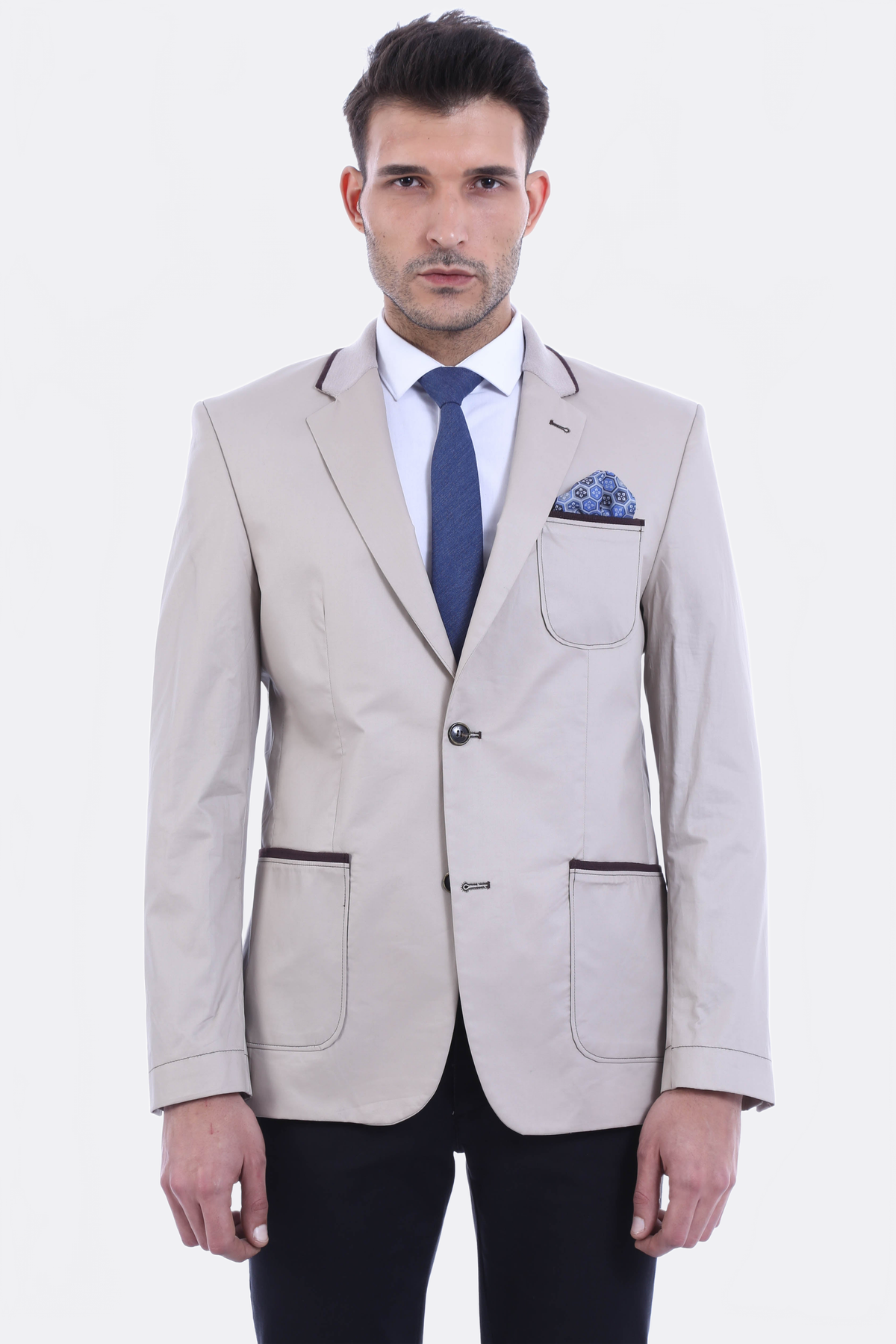 2 Button Bag Pocket Cream Jacket-Wessi