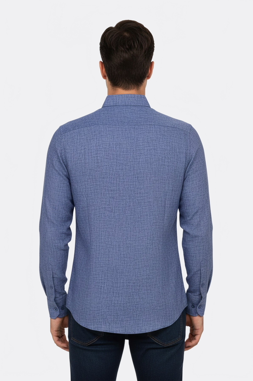 Slim Fit Patterned Navy Blue Men Shirt - Wessi