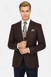 Slim Fit Plain Wide Lapel Burgundy Men Wool Blazer - Wessi