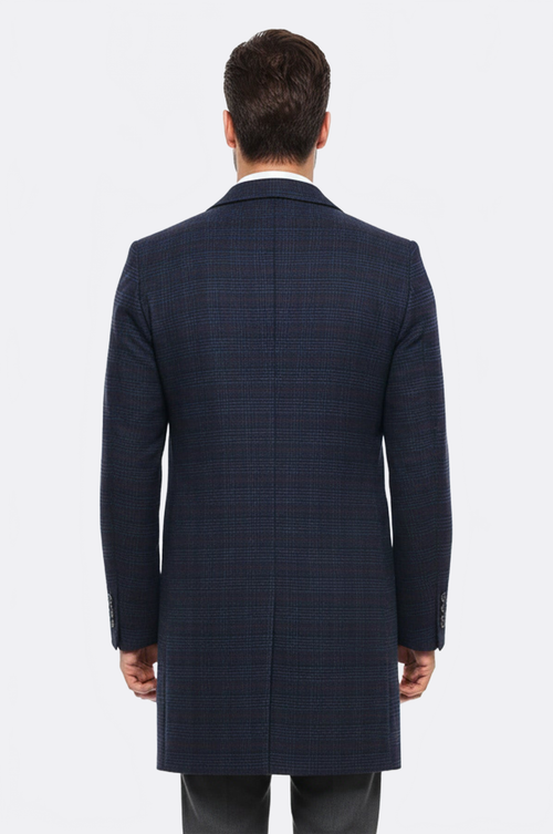Wide Pointed Collar Blue Men Coat - Wessi