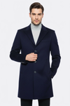 Wide Pointed Collar Over Knee Navy Blue Men Coat - Wessi