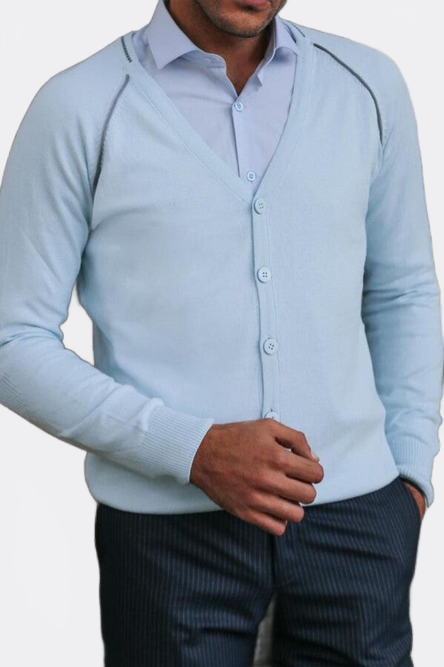 Blue Cotton Men Knitwear - Wessi