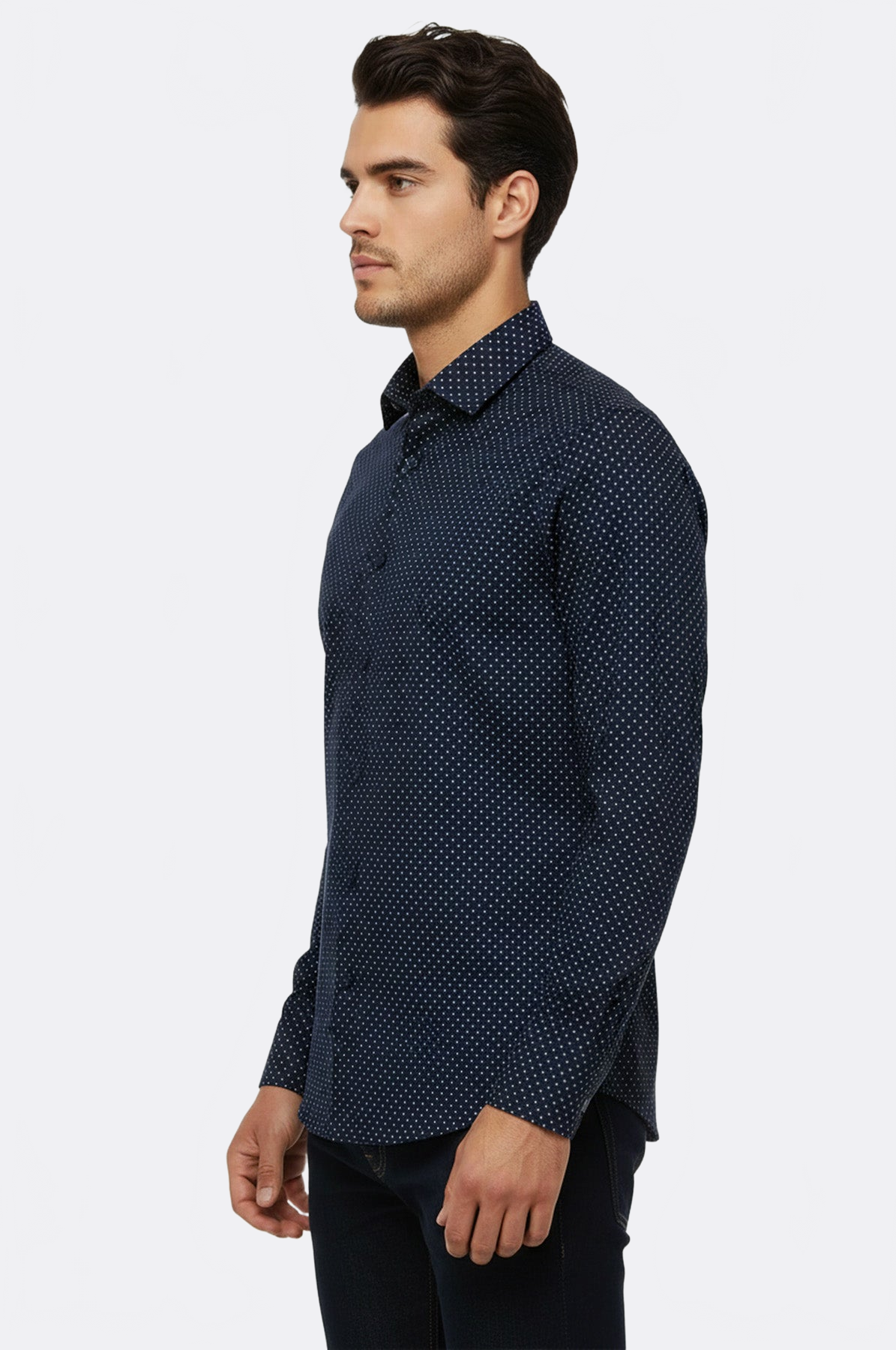 Patterned Slim Fit Navy Blue Men Shirt - Wessi