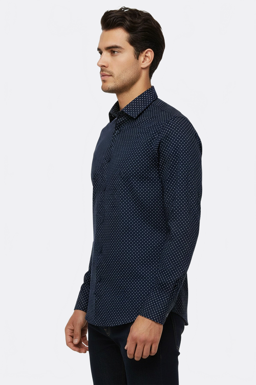 Patterned Slim Fit Navy Blue Men Shirt - Wessi