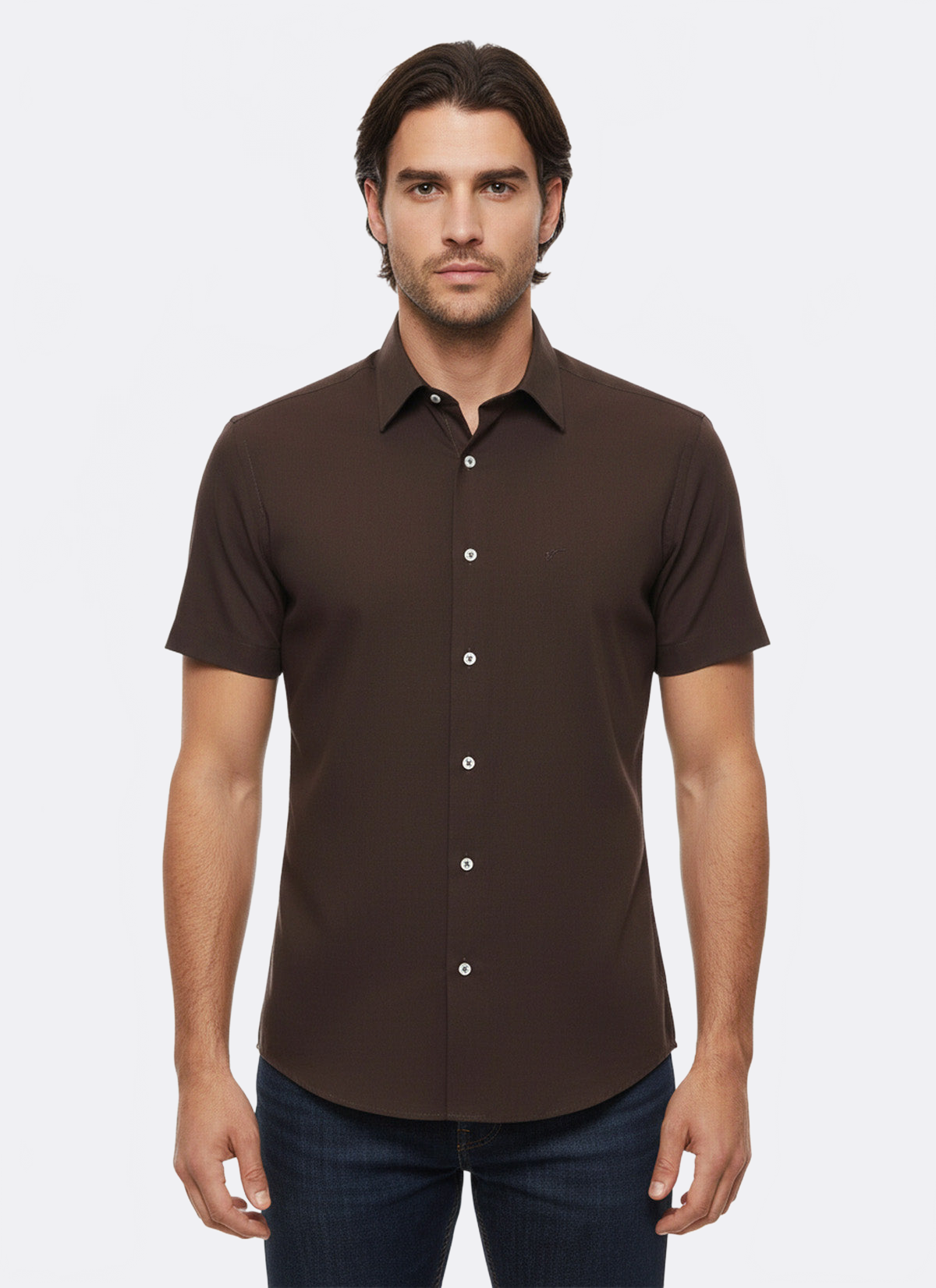 Short Sleeve Cotton Brown Men Shirt - Wessi