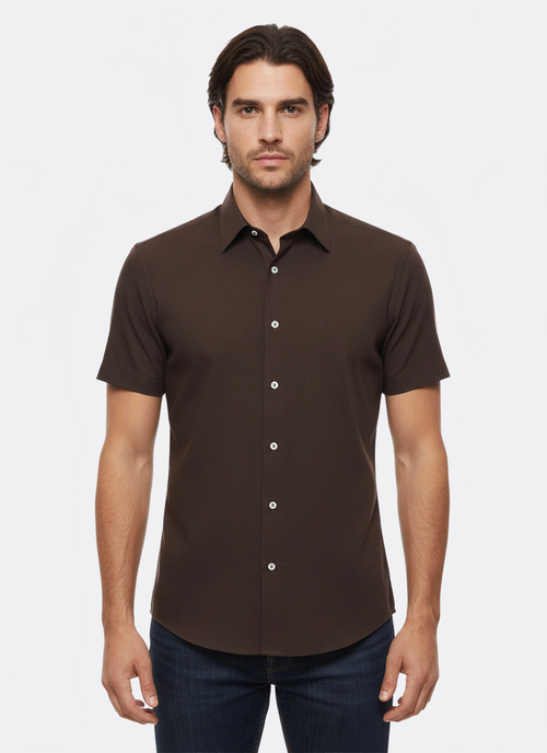 Short Sleeve Cotton Brown Men Shirt - Wessi