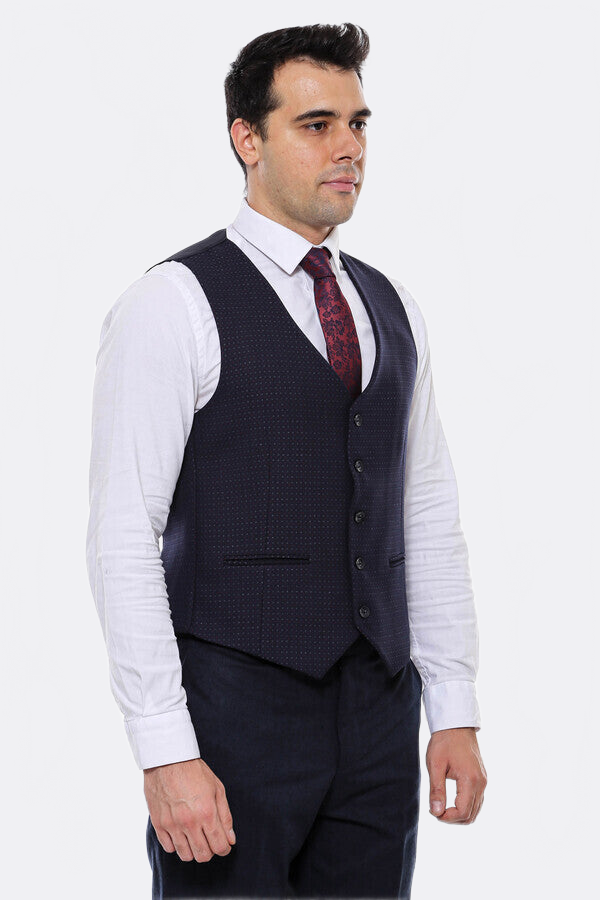 Dot Patterned Navy Blue Vest - Wessi