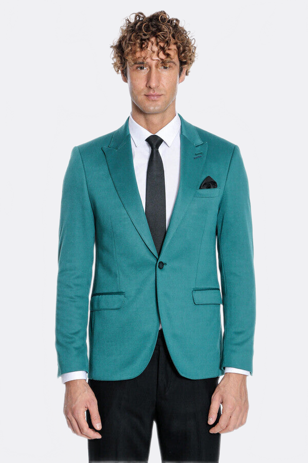 Cotton Slim Fit Plain Green Men Blazer - Wessi