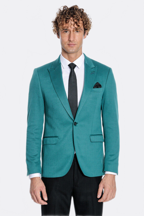 Cotton Slim Fit Plain Green Men Blazer - Wessi