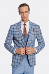 Checked Patterned Slim Fit Blue Men Suit - Wessi