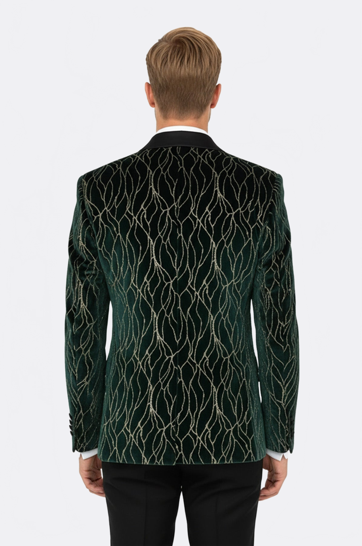 Patterned Dark Green Men Prom Blazer - Wessi