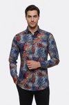 Red Leaf Patterned Navy Blue Men Shirt - Wessi