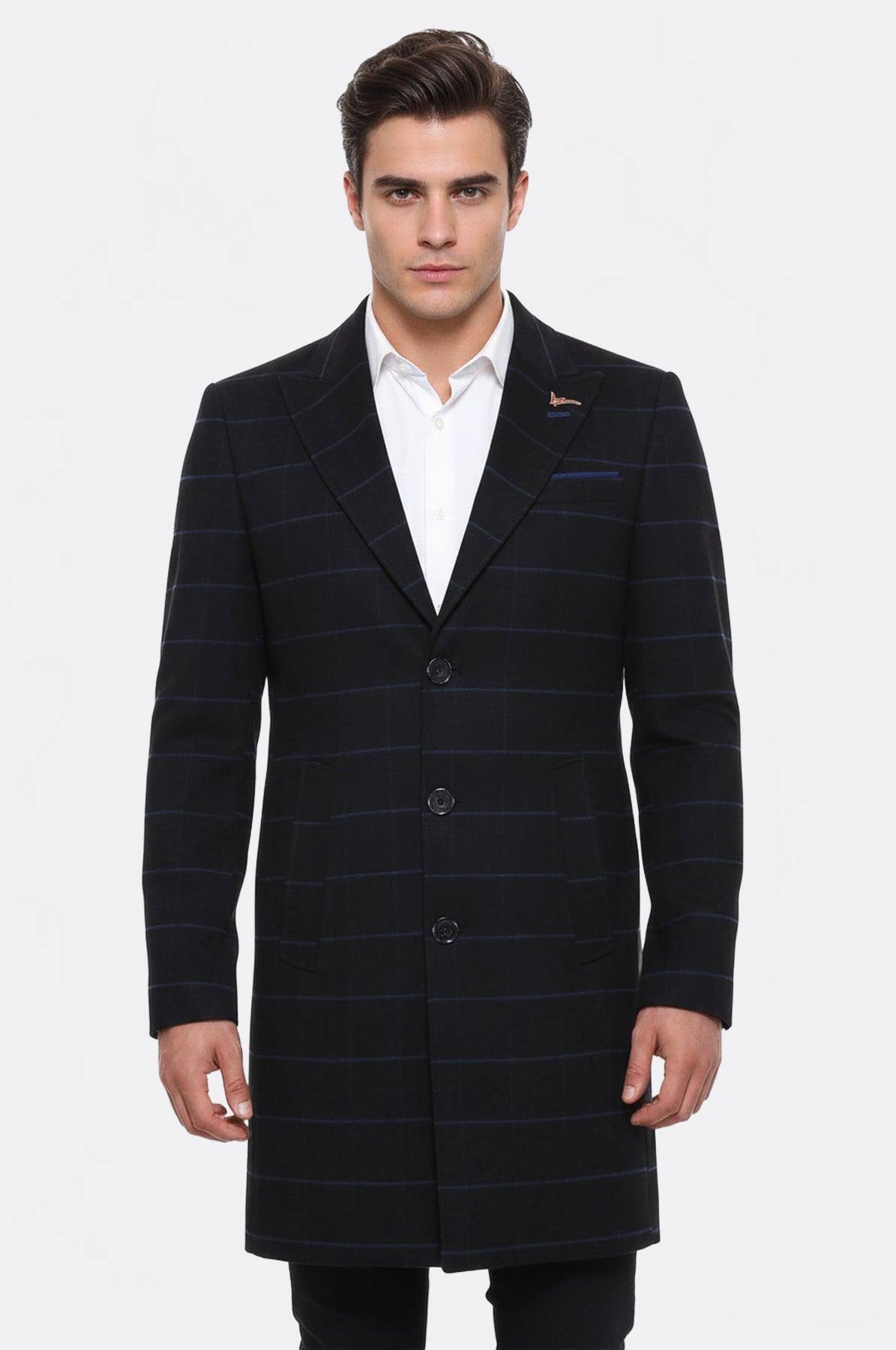 Wide Pointed Collar Black Men Coat - Wessi