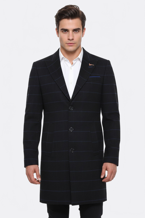 Wide Pointed Collar Black Men Coat - Wessi